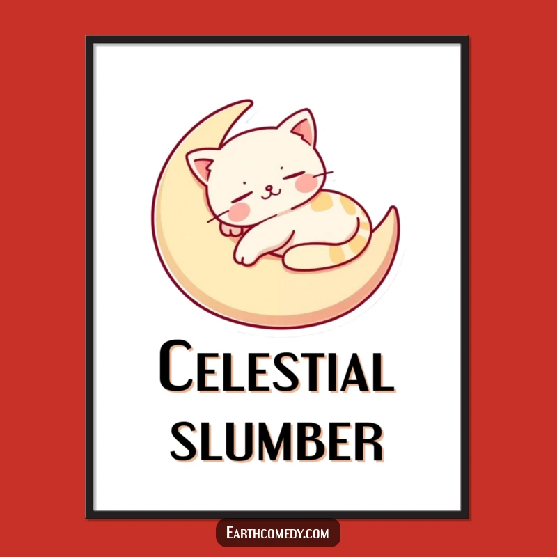 Funny Cat Moon Digital Print: Decorate with Tranquil Humor and Feline Charm