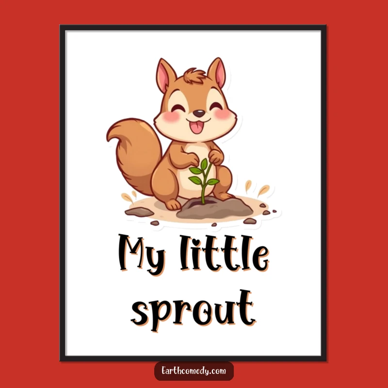 Funny Squirrel Gardener Digital Art Print: Joyful Character Planting Decor