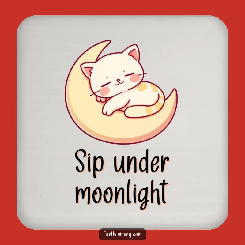 Funny Cat Moon Coaster: Protect Surfaces with Celestial Charm and Humor