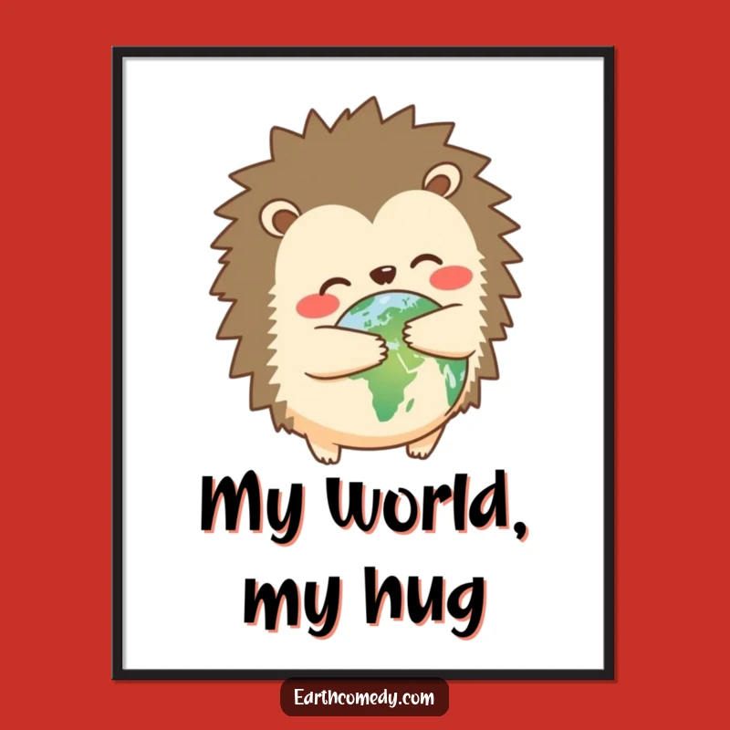 Funny Hedgehog Earth Hugger Poster - Adorable Wall Art for Planet Lovers!