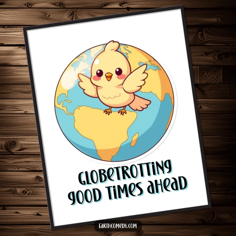 Funny Free Printable Wall Art: A happy bird adventuring around a colorful planet, perfect for adding whimsy.