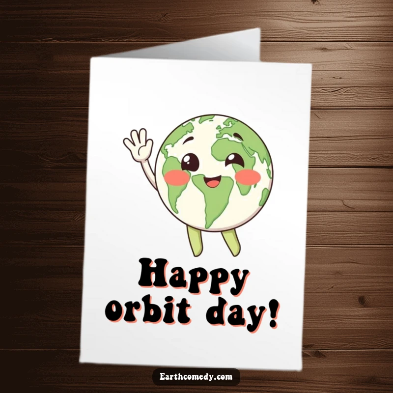 Funny Free Printable Birthday Card: Happy Earth character waving enthusiastically with its continents, wishing happy birthday.