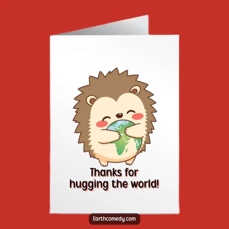 Free Printable Hedgehog Earth Hug Thank You Card - Cute Downloadable for Earth Lovers