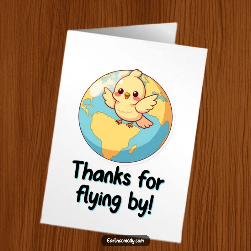 Funny Free Printable Thank You Card: A delightful bird in flight around a vibrant world, conveying thanks.