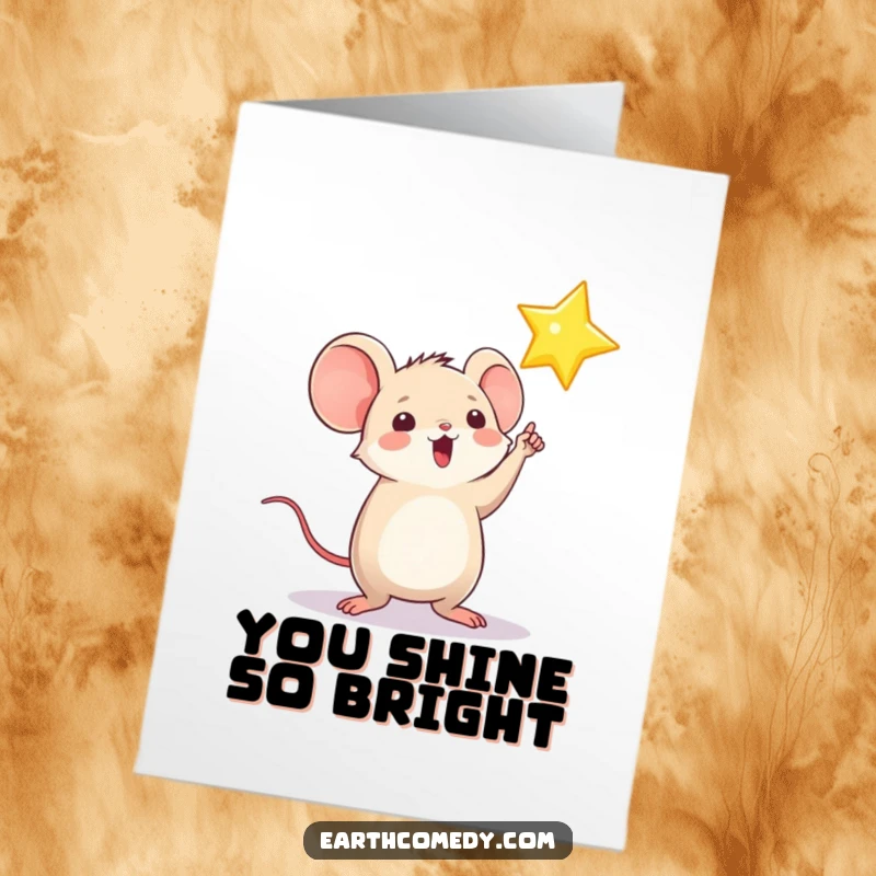 Funny Free Printable Thank You Card, a little mouse points up at a brilliant star, perfect for showing thanks.