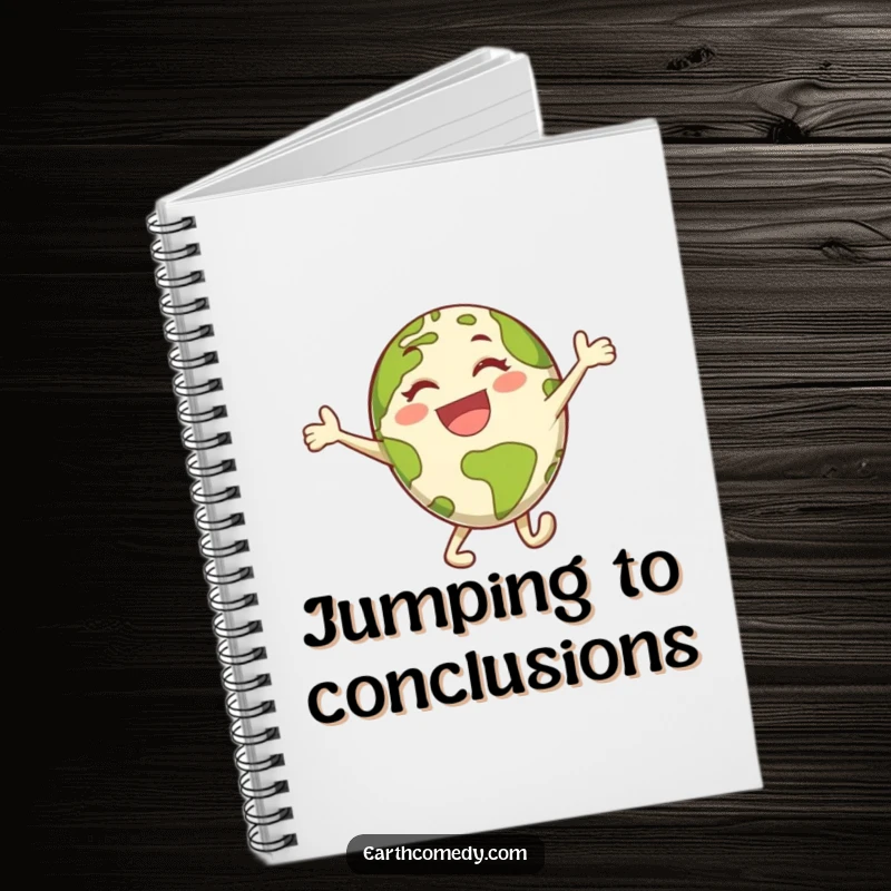 Funny Earth notebook with an energetic planet character in a joyful leap, perfect for creative writing and humor.