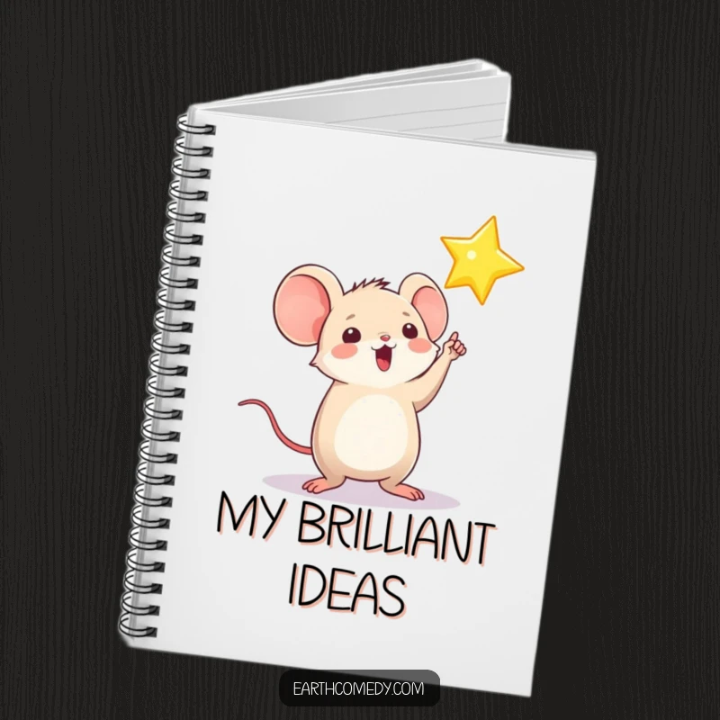 Funny notebook featuring a playful, round mouse character pointing at a shining star, perfect for jotting down ambitious ideas.